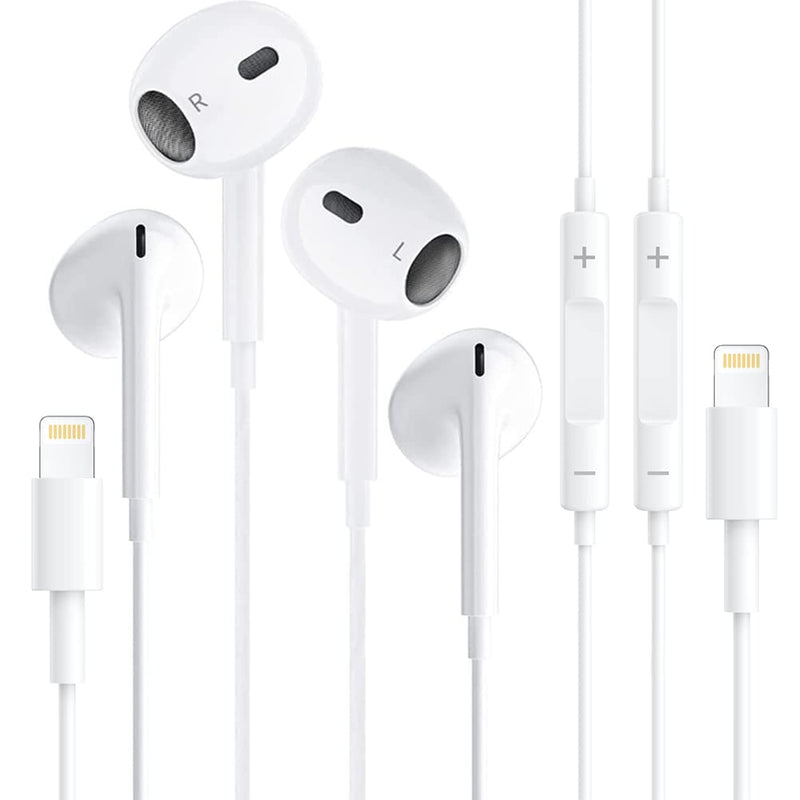  [AUSTRALIA] - 2 Pack Apple Headphones Wired, iPhone Earbuds with Lightning Connector [Apple MFi Certified](Built-in Microphone & Volume Control) Noise Canceling Isolating Headphones for iPhone 14/13/12/11/SE/XS/8/7