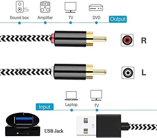 [AUSTRALIA] - USB to 2-Male RCA Audio Aux Cable for PC Stereo Y Splitter Cord Jack Adapter Compatible with USB A Laptop, Linux,Windows, Desktops and More Device for Amplifiers, Home Theater, Speaker (6.6Feet) 6.6Feet
