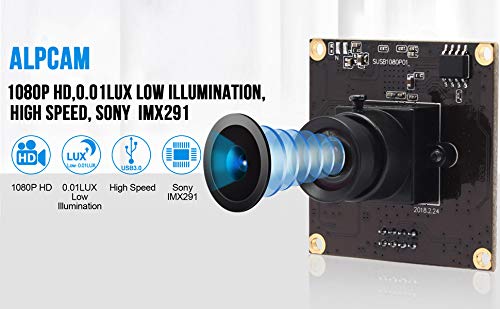  [AUSTRALIA] - ALPCAM High Speed USB3.0 USB Camera 2MP USB Camera Module with IMX291 Image Sensor, 1920 * 1080@50fps Webcam with 100 Degree No Distortion Lens for Android Windows Linux,Plug&Play Webcam 100° no distortion lens