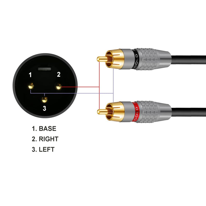  [AUSTRALIA] - Devinal Dual RCA to XLR Male Cable, Unbalanced XLR Y Splitter Patch Cable, 2 Phono Plug to 1 XLR Y-Cable, Interconnect Duplicator Lead Cable Heavy Duty Baking Paint 6 feet