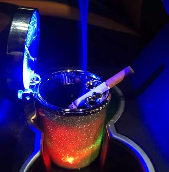  [AUSTRALIA] - Car Ashtray with Lid, Auto Ashtray with LED Light. Fits Cup Holder and Air Vent of Any Vehicle. Portable Ashtray with LED Light. Smokeless Ashtray with Lid. Smellproof Ashtray for My Car..