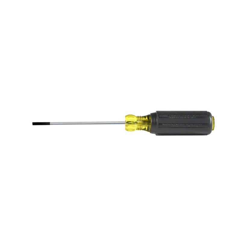  [AUSTRALIA] - Klein Tools 612-4 Screwdriver, Flat Head Terminal Block Screwdriver, 1/8-Inch Cabinet Tip, 4-Inch Round Shank