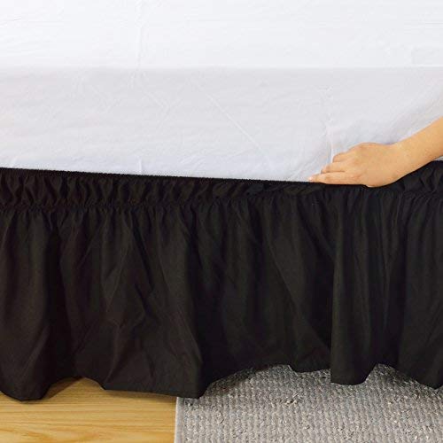  [AUSTRALIA] - MEILA Bed Skirt, Easy to Install Wrap Around Dust Ruffled Black Skirts for Queen and King Size Beds 16 Inch Drop Queen/King