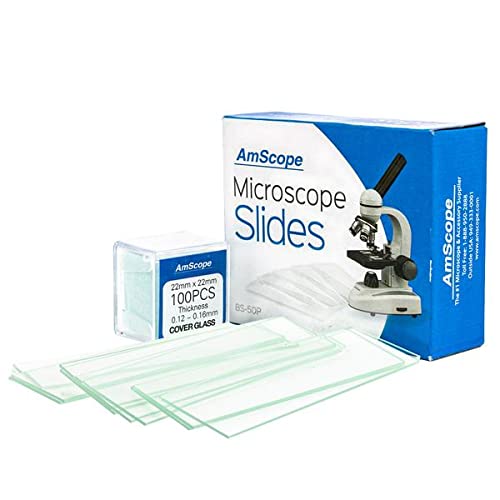  [AUSTRALIA] - AmScope BS-50P-100S-22 Pre-Cleaned Blank Ground Edge Glass Microscope Slides and 100pc Pre-Cleaned Square Glass Cover Slips Coverslips