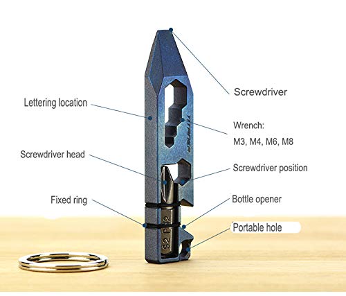  [AUSTRALIA] - Titaner Titanium Multitool Pry Bar Bottle Opener Screwdriver Wrench Tool EDC Gear Keychain Tools (Blue) Blue