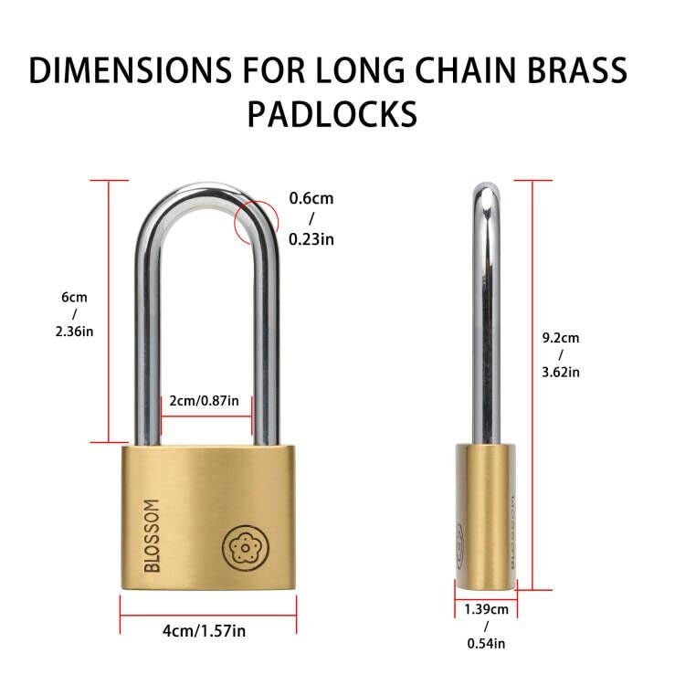  [AUSTRALIA] - Padlock with Key, BLOSSOM Solid Brass Keyed Padlock, Long Shackle for Sheds, Storage Unit, School Gym Locker, Fence, Toolbox, Hasp Storage 2 Pack Gold