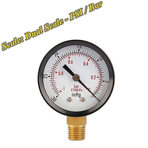  [AUSTRALIA] - Vacuum pressure gauge, vacuum gauge 2 inch for air compressor water oil gas 1/4" NPT lower bracket MF,0～-30inHg 0～-1bar universal vacuum pressure gauge with 50 diameters 1/4 NPT