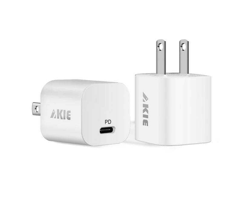  [AUSTRALIA] - 2 Pack AKIE 20W USB C Charger Fast Charging for iPhone 14/14 Plus/14 Pro/14 Pro Max, Galaxy, Pixel 4/3, Apple Watch, iPad/iPad Mini (Cable Not Included), USB PD 3.0 Technology, Portable, White