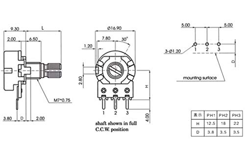  [AUSTRALIA] - HiLetgo 20pcs WH148 Single-Joint Potentiometer 10K B10K Variable Resistors 15mm Shaft 3Pins 10K Ohm Potentiometer