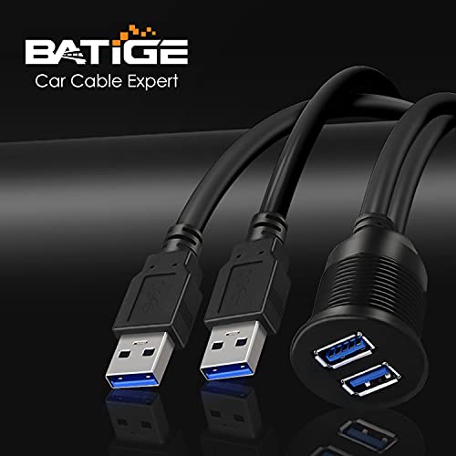  [AUSTRALIA] - BATIGE 2 Ports Dual USB 3.0 Male to USB 3.0 Female AUX Flush Mount Car Mount Extension Cable for Car Truck Boat Motorcycle Dashboard Panel -3ft Dual Port