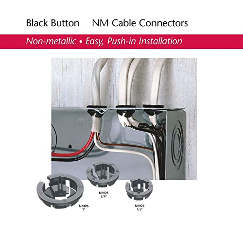  [AUSTRALIA] - iMBAPrice NM94-25 (25-Pack) Black Button Push-in NM Cable Connector, 3/8 Trade Size, Fits 1/2-Inch Knock Outs, Black 25 3/8 Trade Size (Fits 1/2-Inch Knock Outs)