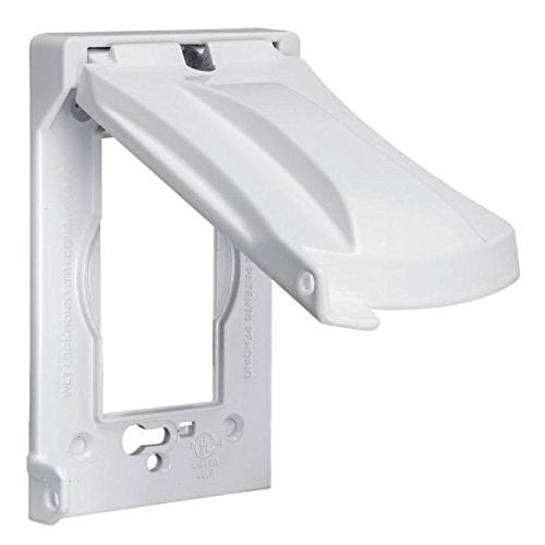  [AUSTRALIA] - Bell Weatherproof Single Outlet Cover Outdoor Receptacle Protector, White, Vertical Flat
