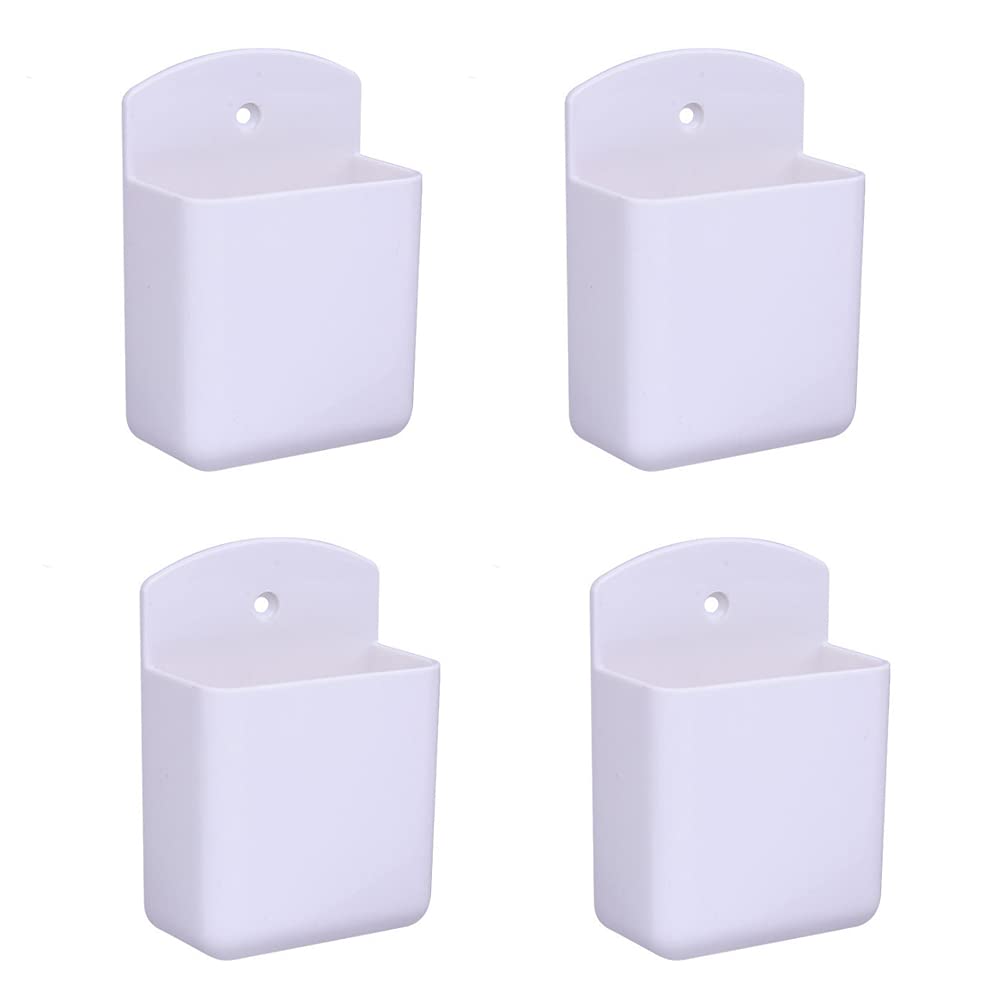  [AUSTRALIA] - MShengM Pack of 4 White Remote Holders Remote Control Holder Wall Mount Media Storage Box for Home Office Bedroom Parlor Self Adhesive Atorage Box