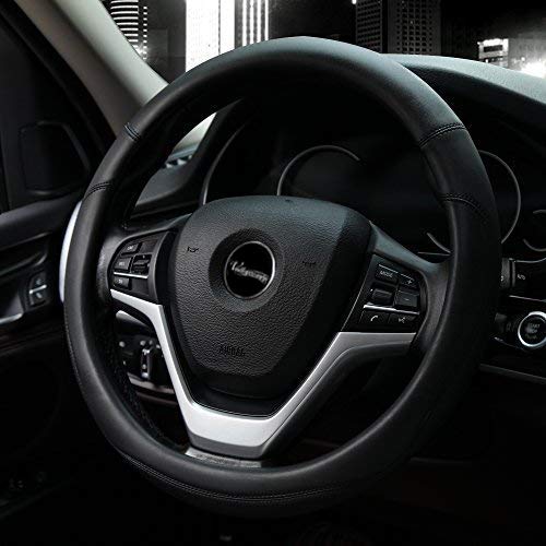 Valleycomfy Microfiber Leather Steering Wheel Cover Universal 15 inch (Black) B Black Medium(Standard) Size[14.5"-15"] - LeoForward Australia