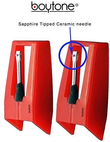  [AUSTRALIA] - Boytone Pack of 2, Sapphire Tipped Ceramic Replacement Needle for Turntables,RED