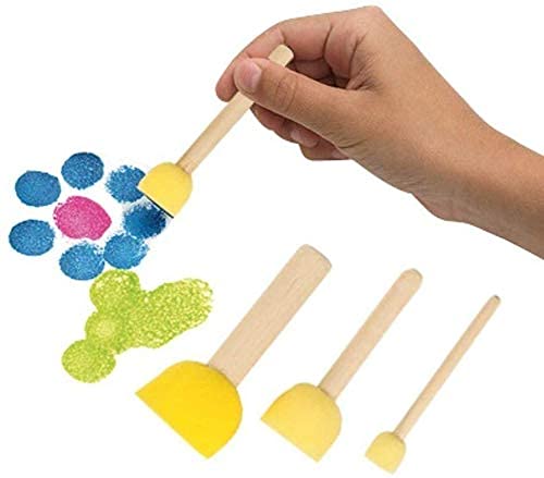 [AUSTRALIA] - 28-Pieces Assorted Size Round Sponges Brush Set, Paint Tools for Kids Yellow