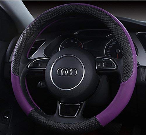  [AUSTRALIA] - Follicomfy Automotive Steering Wheel Cover Leather Anti Slip Wrap 15",Purple Purple