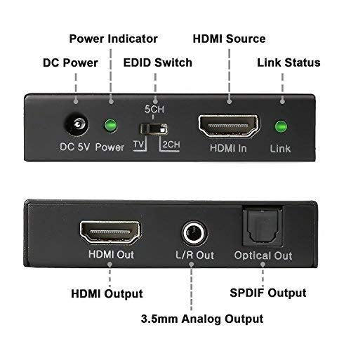  [AUSTRALIA] - J-Tech Digital 4K 60HZ HDMI Audio Extractor Converter SPDIF + 3.5MM Output Supports HDMI 2.0, 18Gpbs Bandwidth, HDCP 2.2, Dolby Digital/DTS Passthrough CEC, HDR10 [JTD18G-H5CH]