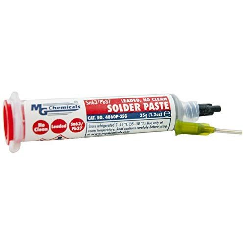  [AUSTRALIA] - MG Chemicals 4860P 63/37 No Clean, Leaded Solder Paste, 35 g (1.2 oz) Pneumatic Dispenser (Complete with Plunger & Dispensing Tip) 1.2 oz