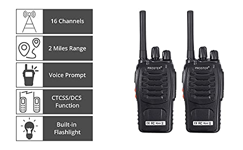 Proster Rechargeable Walkie Talkies 1 Pair, 16 Channel Long Range Two Way Radios with USB Charger Earpiece Mic, Handheld Walky Talky Transceiver 2 Pack - LeoForward Australia