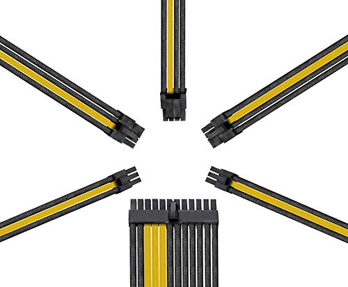  [AUSTRALIA] - Reaper Cable Sleeved PSU Extension Set - Power Supply Extensions - 1x 24 Pin/ 2X 8 Pin/ 2X 6 Pin/ 1x 4+4 Pin - with Combs - 30cm (Carbon & Yellow) Carbon & Yellow