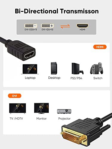 [AUSTRALIA] - CableCreation DVI to HDMI Cable 0.5ft Short 2PAK, Bi-Directional HDMI Female to DVI-D(24+1) Male Adapter, 1080P DVI-D to HDMI Conveter, for PC,TV Box, PS5, Blue-ray, Xbox,Switch 2-Pack Female to Male