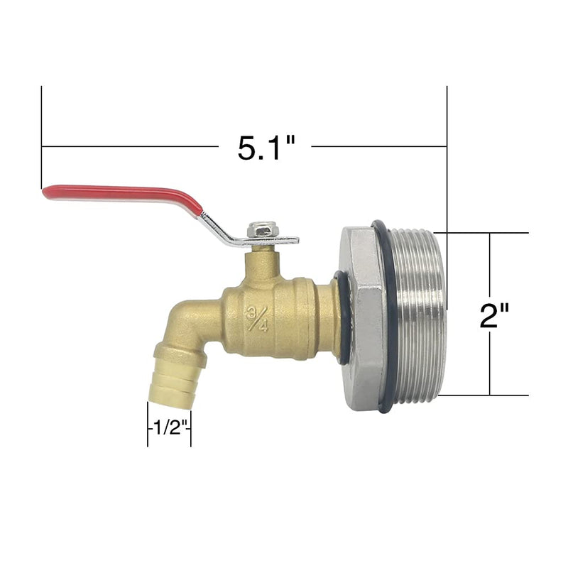  [AUSTRALIA] - 2" Water Drum Faucet Spigot 3/4" Brass Barrel Faucet for Plastic Steel 55 Gallon Drum with EPDM Gasket 90 Degree; Outlet ID 3/4"
