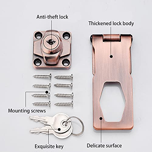  [AUSTRALIA] - 2 Packs Keyed Hasp Locks Twist Knob Keyed Locking Hasp for Small Doors, Cabinets and More,Stainless Steel Steel, Hasp Lock Catch Latch Safety Lock Door Lock with Keys (4inch, Copper) 4inch