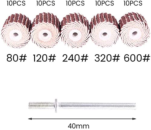  [AUSTRALIA] - 50Pcs Sanding Sandpaper Flap Wheel for Drills 80# 120# 240# 320# 600# Grits Polishing Flap Wheel Disc with Shank Mandrel for Dremel Rotary Tools Set