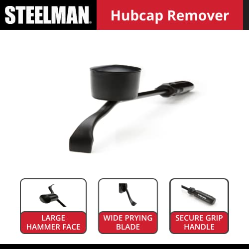  [AUSTRALIA] - Steelman HubCap Remover Auto Tool for Mechanics, Heavy-Duty Steel, Large/Rubber Hammer Face, Wide Prying Blade, Knobbed Handle HubCap Remover Knobbed Handle