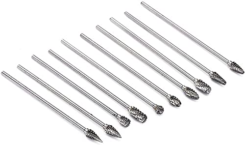  [AUSTRALIA] - Yakamoz 10Pcs 3mm (1/8") Shank Long Double Cut Tungsten Carbide Burrs Rotary Files Diamond Burs Bit Set for Die Grinder Rotary Tool, 4-Inch Length