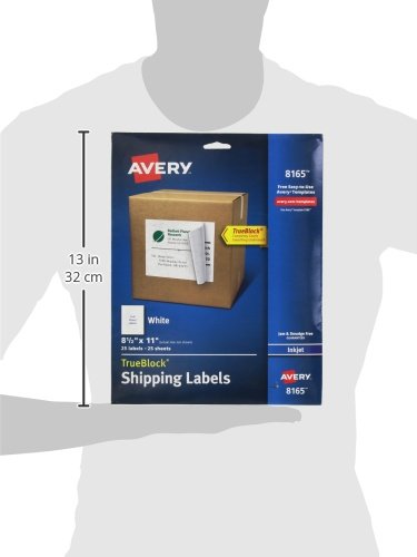 Avery Shipping Address Labels, Inkjet Printers, 25 Labels, Full Sheet Labels, Permanent Adhesive, TrueBlock (8165), White - LeoForward Australia