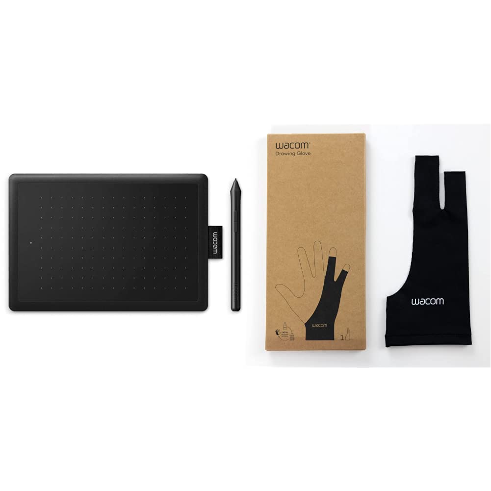  [AUSTRALIA] - One by Wacom Small Graphics Drawing Tablet 8.3 x 5.7 Inches & Drawing Glove, Two-Finger Artist Glove for Drawing Tablet Pen Display, 90% Recycled Material, eco-Friendly, one-Size (1 Pack) Tablet Only Drawing Tablet + Drawing Glove, (1 pack)