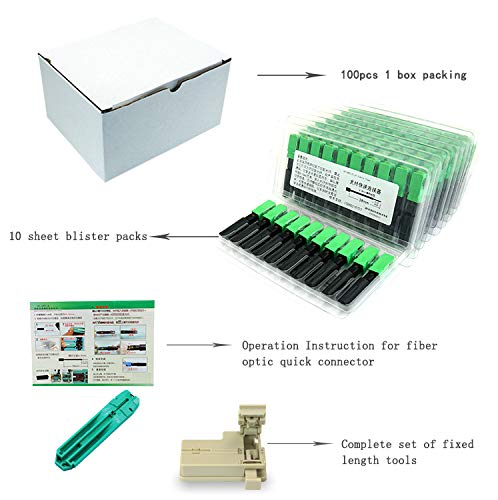  [AUSTRALIA] - 100pcs LEITE SC APC Fiber Optic Quick Connector with Matched Tools Fiber Reusable Connectors Single Mode SM 9/125 Mechanical Fast Connectors Adapter for FTTH CATV Network Instrument Standard Packaging