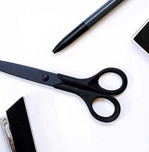  [AUSTRALIA] - ALLEX Black Scissors All Purpose Sharp Japanese Stainless Steel Blade, Non-Sticking Fluorine Coating Blade for Adhesive Tape, Made in JAPAN