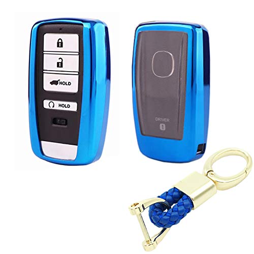  [AUSTRALIA] - Royalfox(TM) 2 3 4 Buttons TPU Smart Remote Key Fob case Cover for Acura RLX RDX MDX ILX TLX PLX NSX,with Key Chain (not fit Engine Hold) (Blue) blue