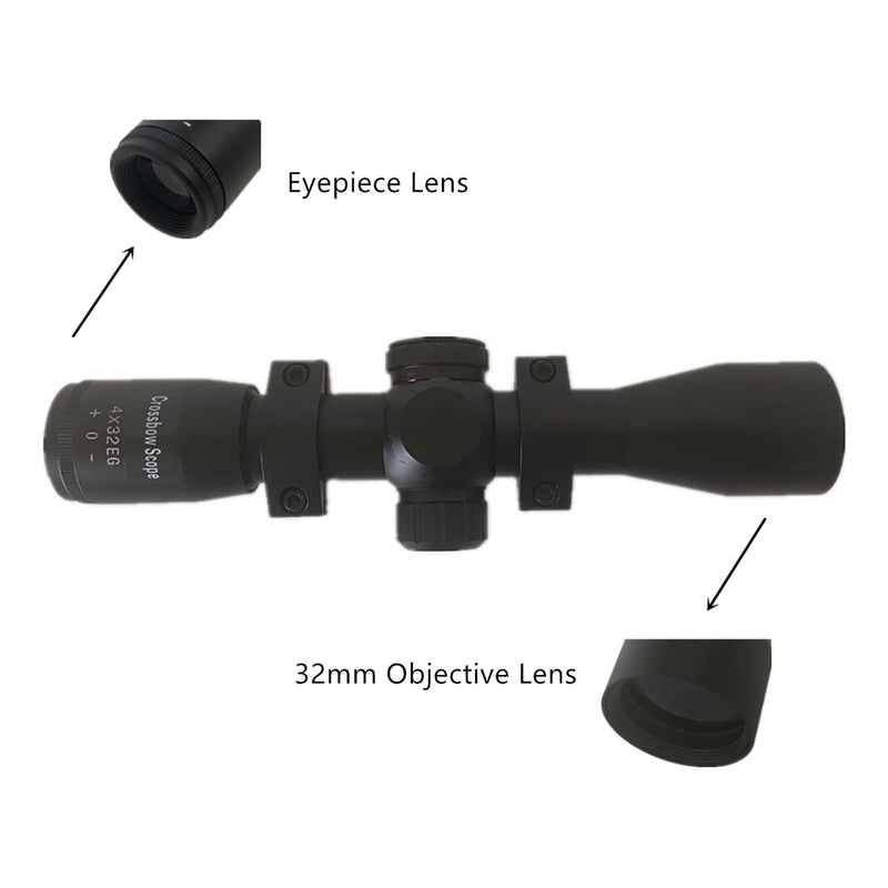  [AUSTRALIA] - NyLeabon Crossbow Scope, 4x32 Glass Etched Reticle Scope, Red and Green Illuminated Scope for Hunting 20 - 50 Yards, Compact Shooting Scope, Black, 4X32RGD