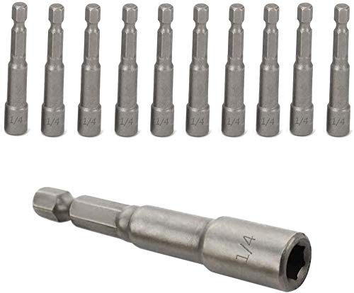  [AUSTRALIA] - Bestgle 10pcs 1/4'' Hex Shank Nut Driver Bit Sets, Quick Change Socket Nut Impact Driver Adapter Imperial Size 1/4"