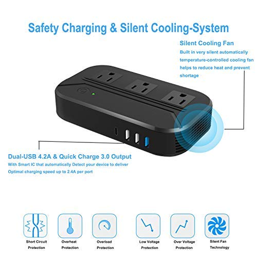  [AUSTRALIA] - Voltage Converter 2300W Power Step Down 220V to 110V Universal Travel Adapter Power Converter Power Transformer w/ 3 AC Outlets 3 USB Ports 1 Type-C Charging EU/UK/AU/US/IT/South Africa Black