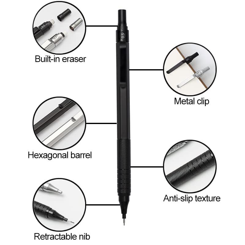  [AUSTRALIA] - Mechanical Pencils 0.5, Metal Aesthetic Mechanical Pencils Drawing Pencils Sketch Pencils for Writing, Drawing and Engineering (with Gift Box)