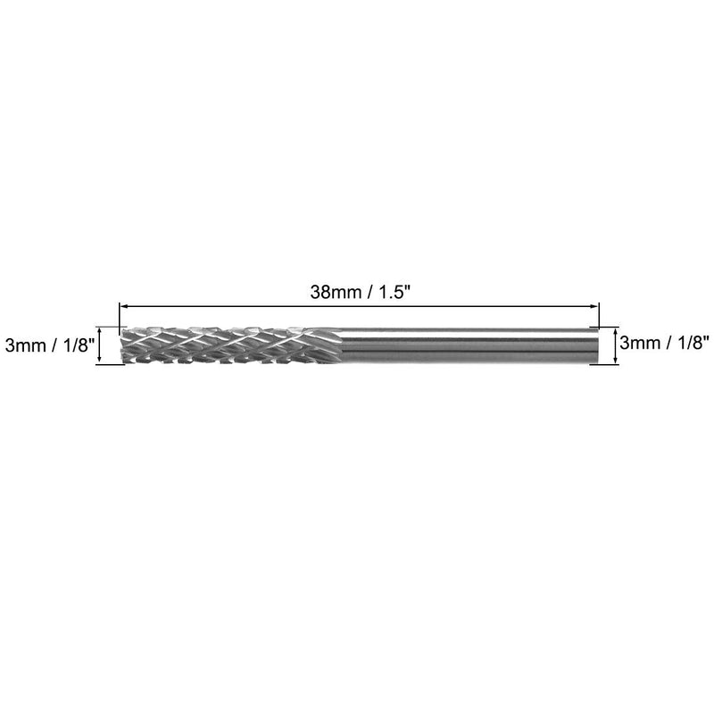 uxcell Tungsten Carbide Rotary Files 1/8" Shank, Double Cut Top Toothed Cylinder Shape Rotary Burrs Tool 3mm Dia, for Die Grinder Wood Soft Metal Polishing Model Engineering, 3pcs - LeoForward Australia