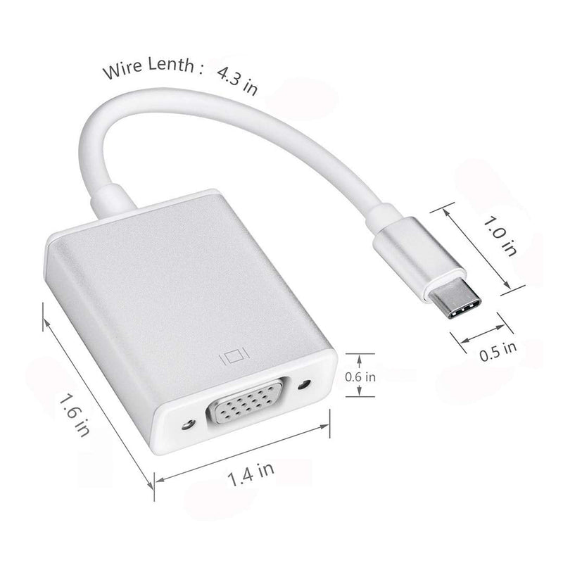  [AUSTRALIA] - Bincolo USB-C to VGA Adapter, USB 3.1 Type C (Thunderbolt 3) to VGA Converter Compatible with MacBook Pro, New MacBook, MacBook Air 2018, Dell XPS 13/15, Surface Book 2 and More (Silver) Silver