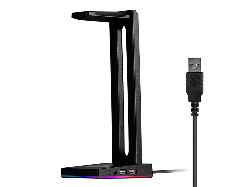  [AUSTRALIA] - Monoprice Headset Stand - 2-Port USB Hub, 3.5mm Audio Jack, RGB Lighting, Headphone Holder for Gamers Gaming PC Accessories Desk - Dark Matter Series