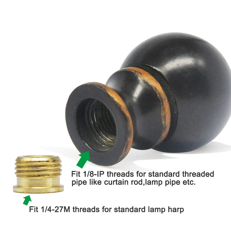  [AUSTRALIA] - Ball Lamp Finial Cap Knob for Lamp Shade Top,Solid Lamp Finial Caps,Heavy Metal Top Screw Finial for Table or Floor Lamps,1/4-27 Inch Threaded Base Connect to Lamp Harp Black / 2-pack