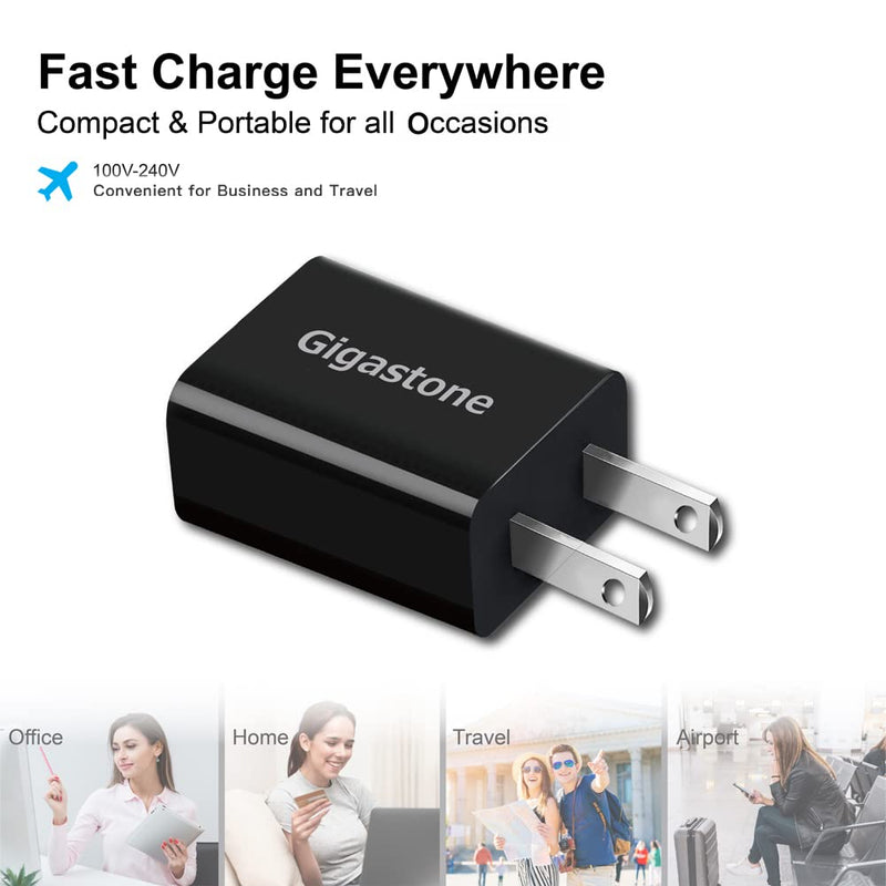  [AUSTRALIA] - Gigastone USB Wall Charger, QC3.0 Qualcomm Certified 3A Charger Plug, iPhone 18W Fast Charging, Compact Wall Charger for iPhone 14 13 12 11 Pro Max Galaxy S22 S21 S20 18W Wall Charger-Black