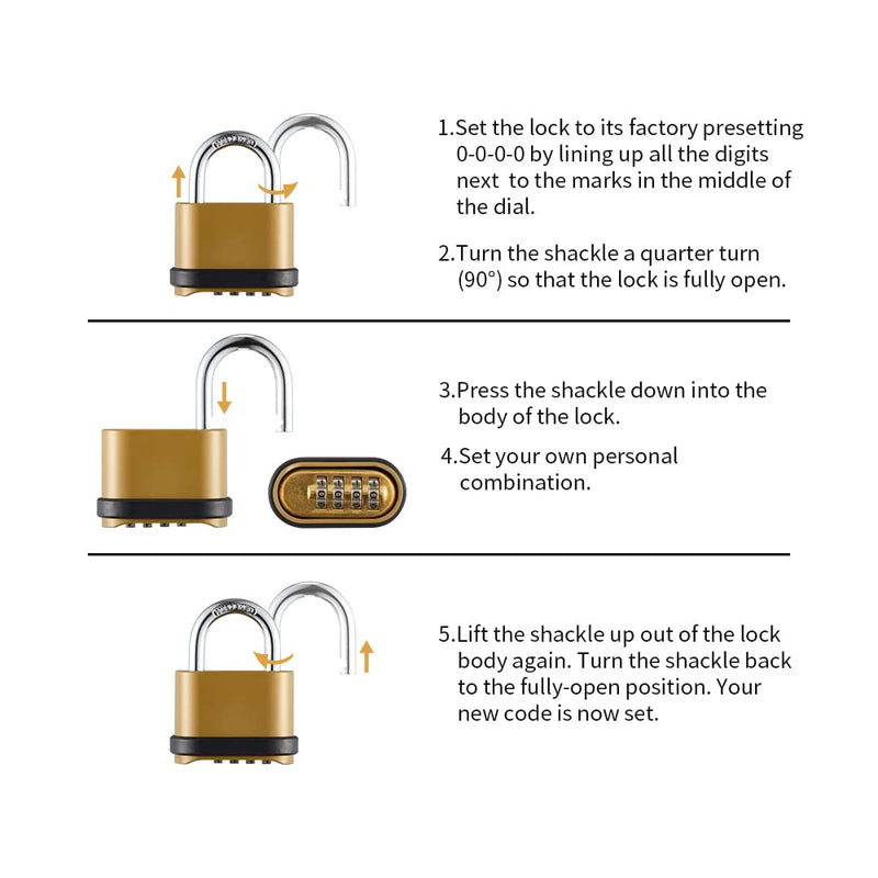 [AUSTRALIA] - CINCINNO 4 Digit Combination Lock, Heavy Duty Combination Padlock with Long Shackle Combo Padlock for Outdoor Use ,Sheds, Locker, Storage Unit, Gym and Gate