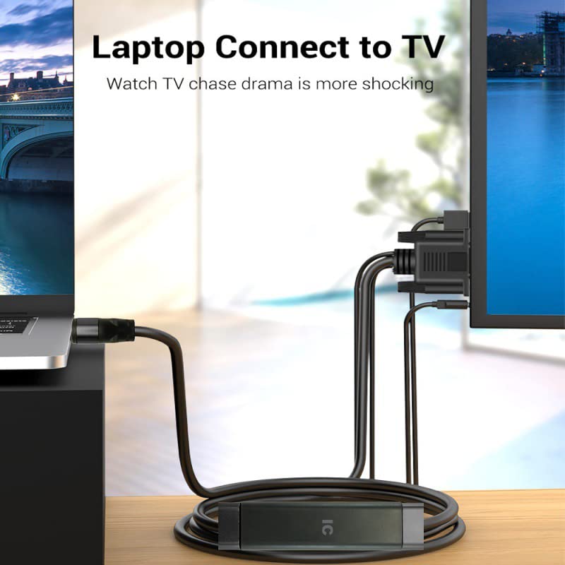  [AUSTRALIA] - HDMI to VGA Adapter 30FT,with Audio HDMI to VGA Converter HDMI Cable to VGA with Audio, Active Male HDMI-VGA Out Lead Video Adattatore Cord for Computer,Laptop,Projector