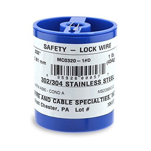  [AUSTRALIA] - Wire and Cable Specialties MC0320-1#D Safety Lockwire MS20995C32 .032 in (0.81 mm), 1 lb (0.45 kg) Disp, appx 362 ft (50 m) .032"