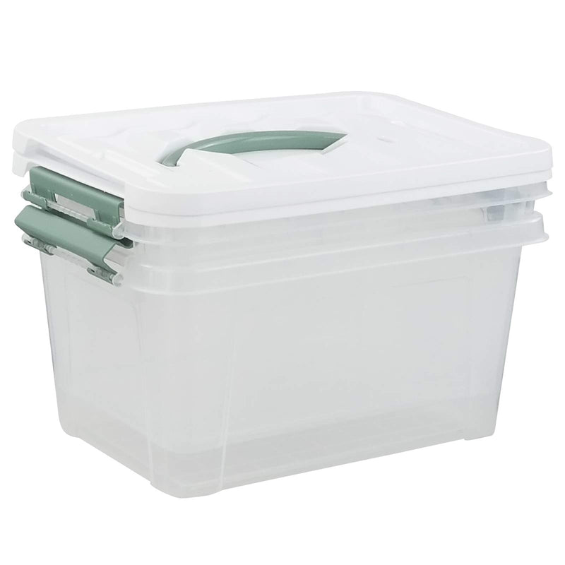  [AUSTRALIA] - Readsky 5 Litre Plastic Clear Storage Bins with White Lids and Greyish Green Handles, 2 Packs