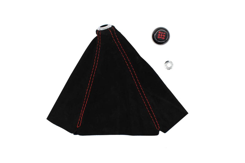  [AUSTRALIA] - XtremeAmazing Black/Red Stitching Suede Manual Shifter Shift Boot Knob Cover + 5 Speed Manual Shift Knob with M10x1.5 Screw Nuts Adapter for JDM Honda Acura